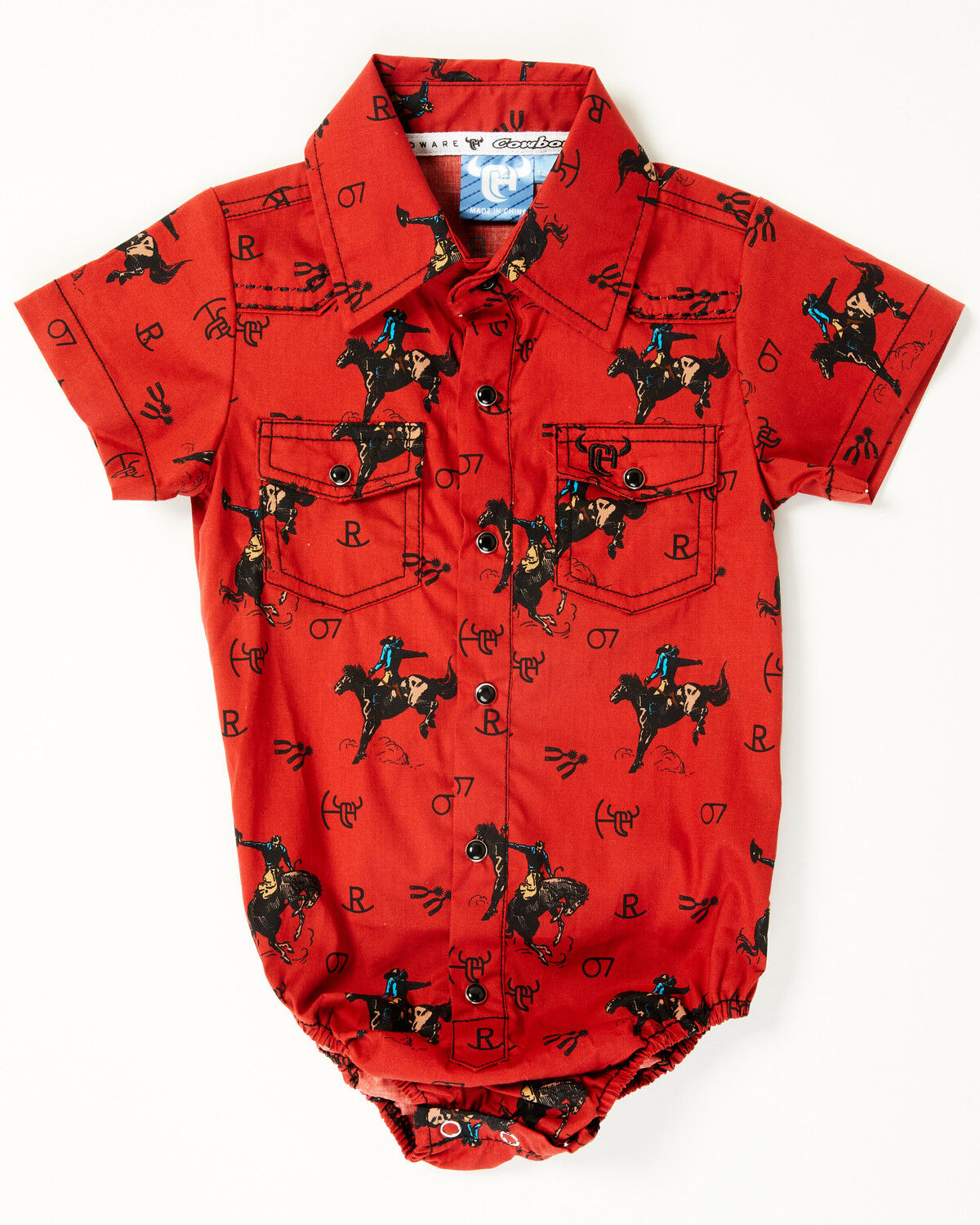 Cowboy Hardware Infant Boys' Bronc Print Short Sleeve Snap Stretch Onesie