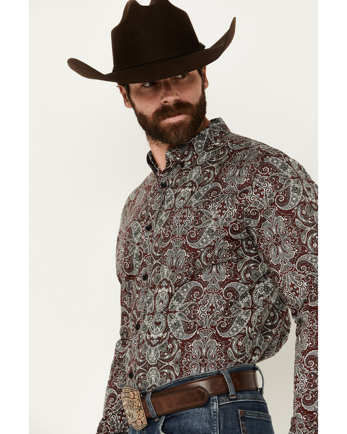 Cody James Men's Showcase Paisley Print Long Sleeve Button-Down Stretch Western Shirt