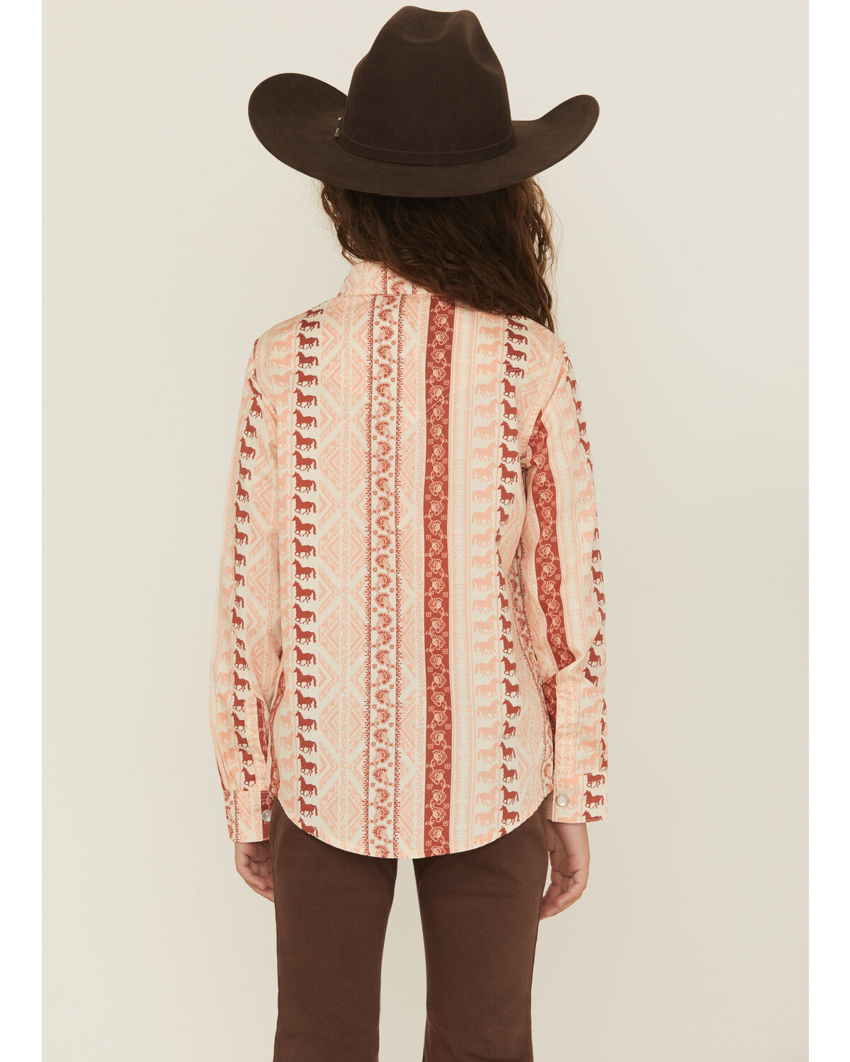 Wrangler Girls' Horse Striped Print Long Sleeve Snap Western Shirt