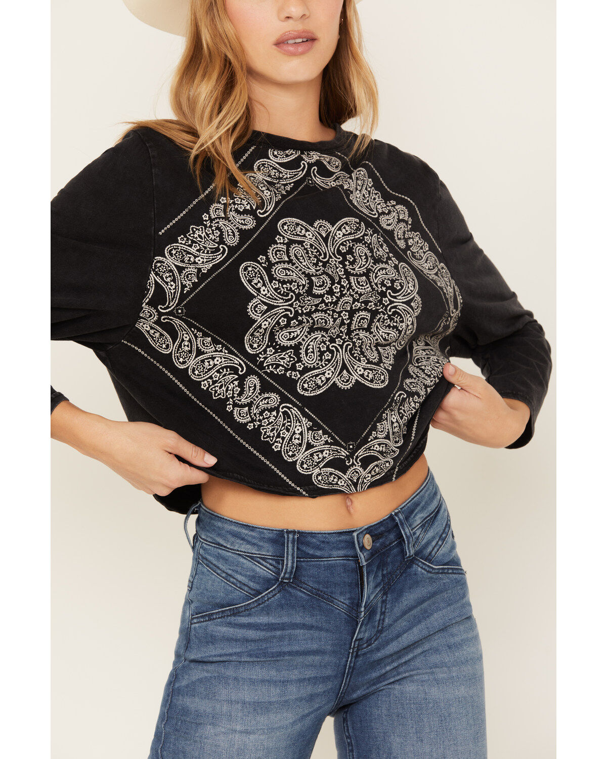 Rock & Roll Denim Women's Bandana Print Long Sleeve T-Shirt