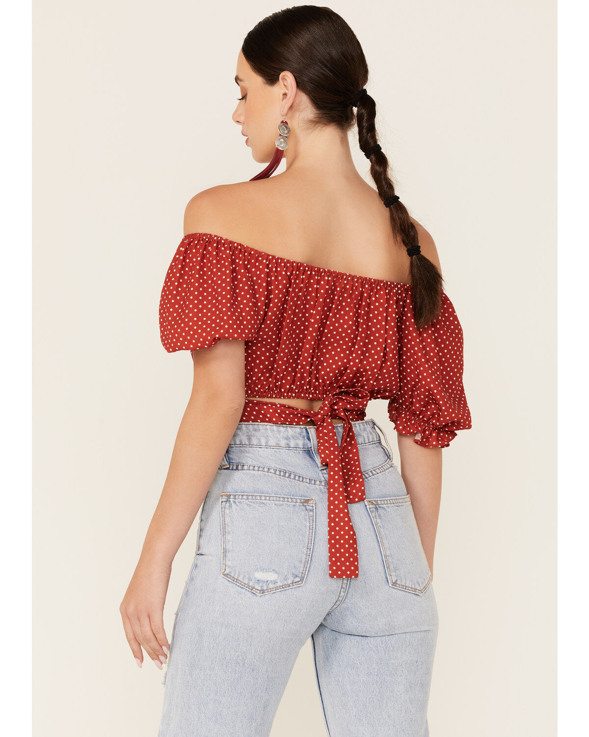 Beyond The Radar Women's Dot Print Tie Back Crop Top