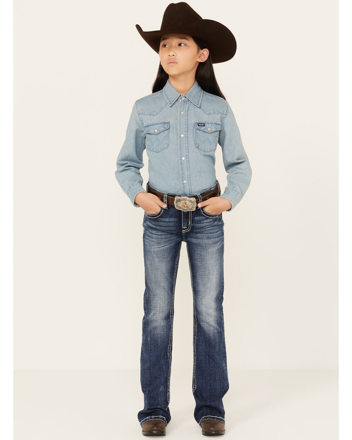 Miss Me Girls' Medium Wash Cross Embroidered Stretch Bootcut Jeans