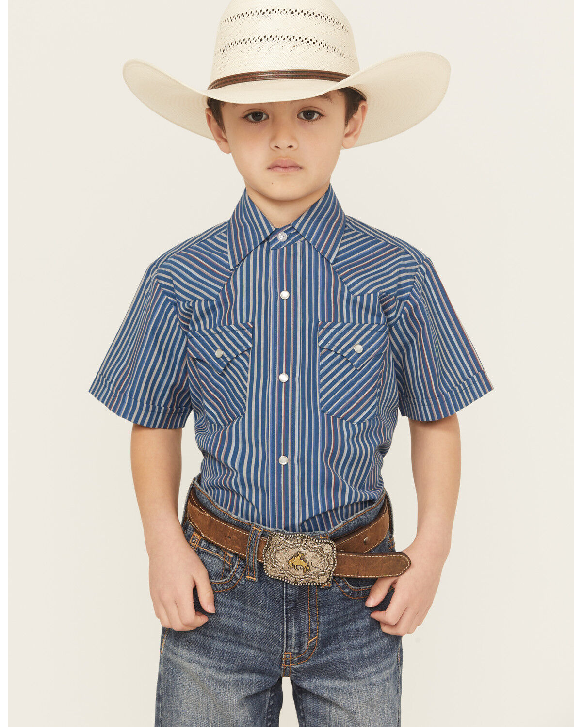 Ely Walker Boys' Striped Short Sleeve Pearl Snap Western Shirt