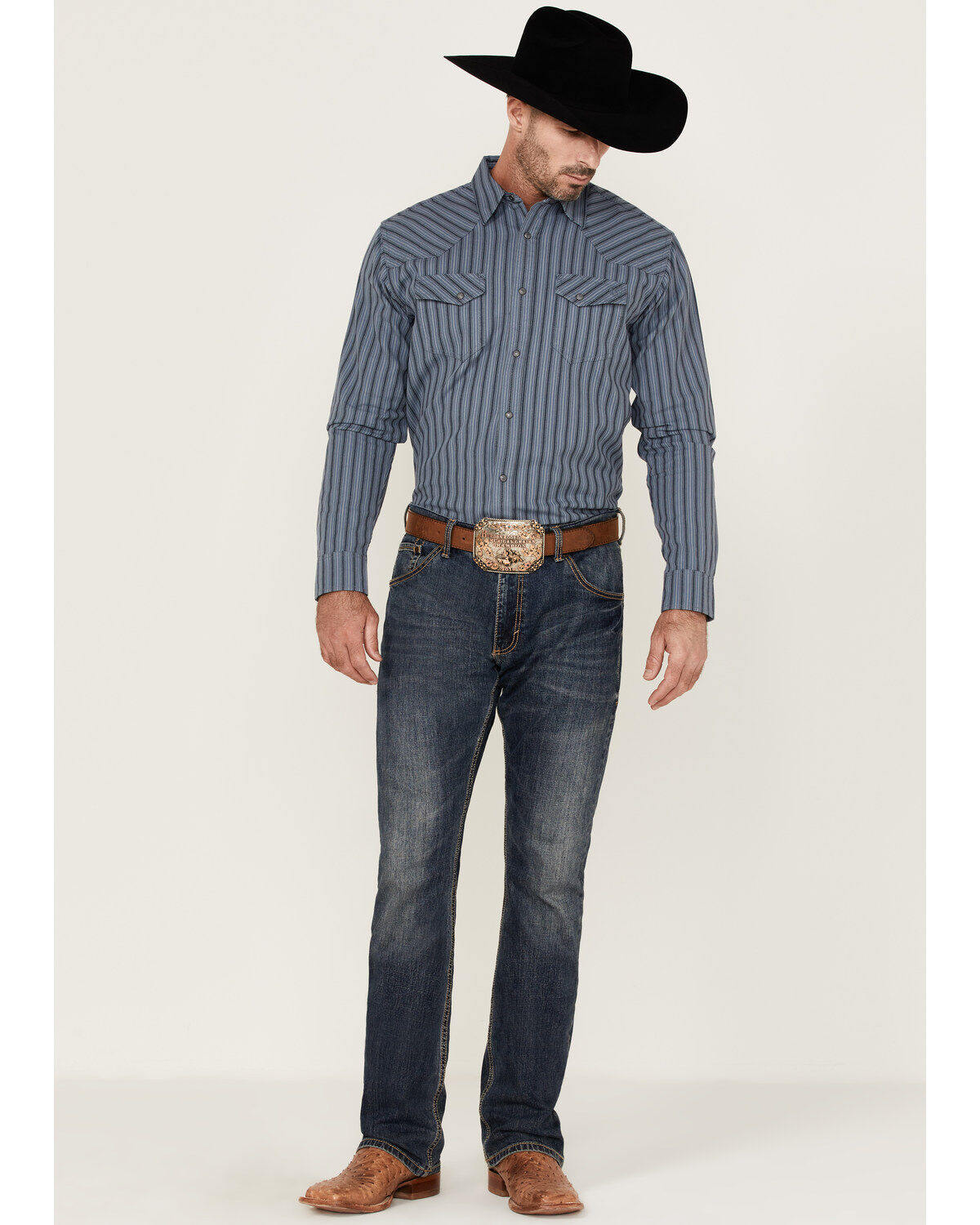 Blue Ranchwear Men's Yarn-Dye Stripe Long Sleeve Snap Western Workshirt