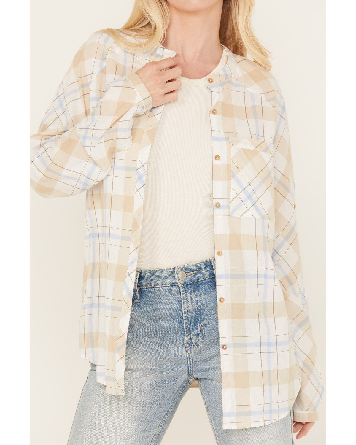 Cleo + Wolf Women's Oversized Plaid Print Button Up