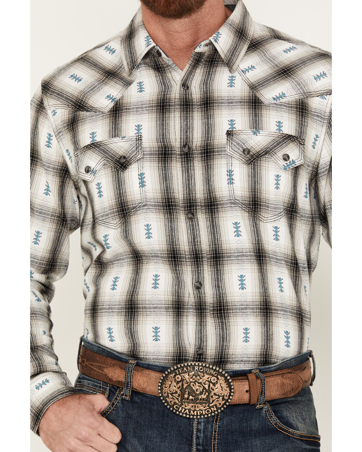 Moonshine Spirit Men's Southwestern Plaid Print Long Sleeve Snap Flannel Shirt