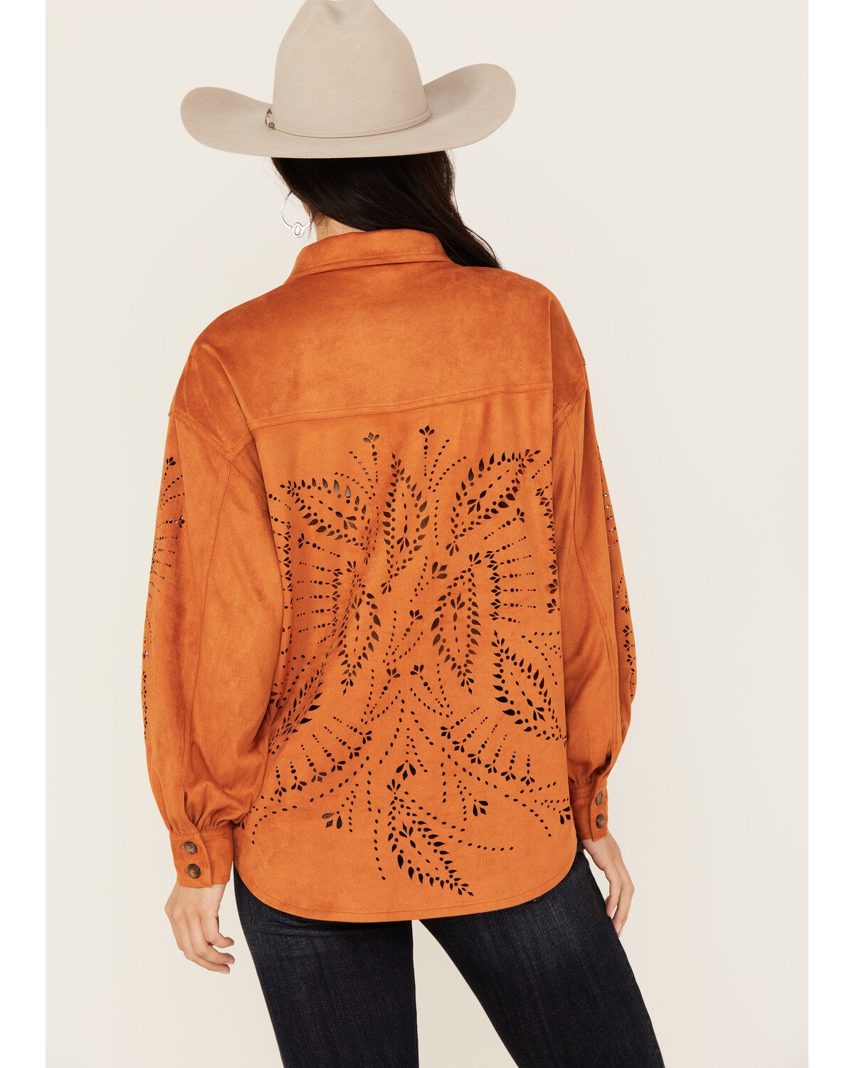 Shyanne Women's Faux Suede Laser Cutout Shacket