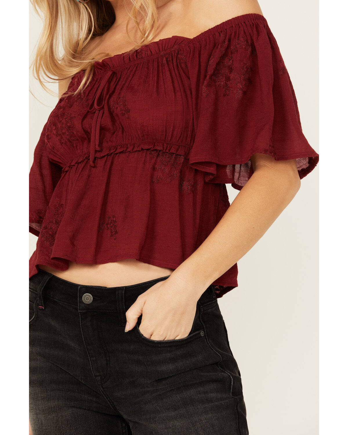 Wild Moss Women's Jacquard Flutter Sleeve Top
