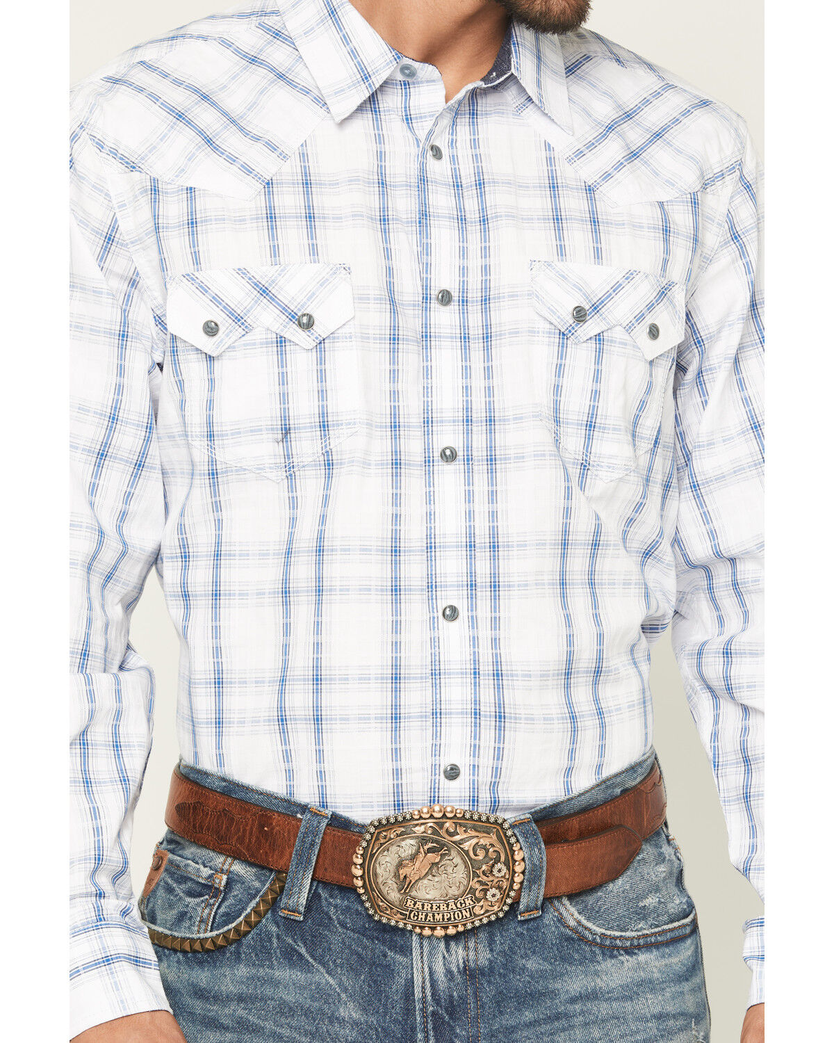 Moonshine Spirit Men's All Day Long Dobby Plaid Print Long Sleeve Snap Western Shirt