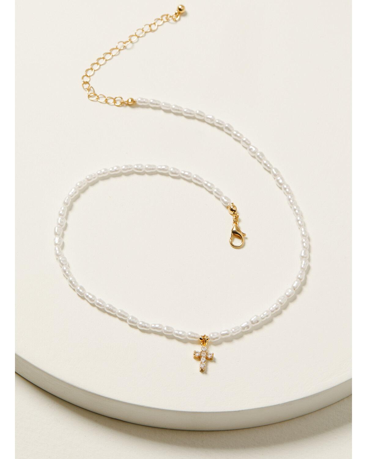 Shyanne Women's Delicate Pearl Rhinestone Cross Charm Necklace