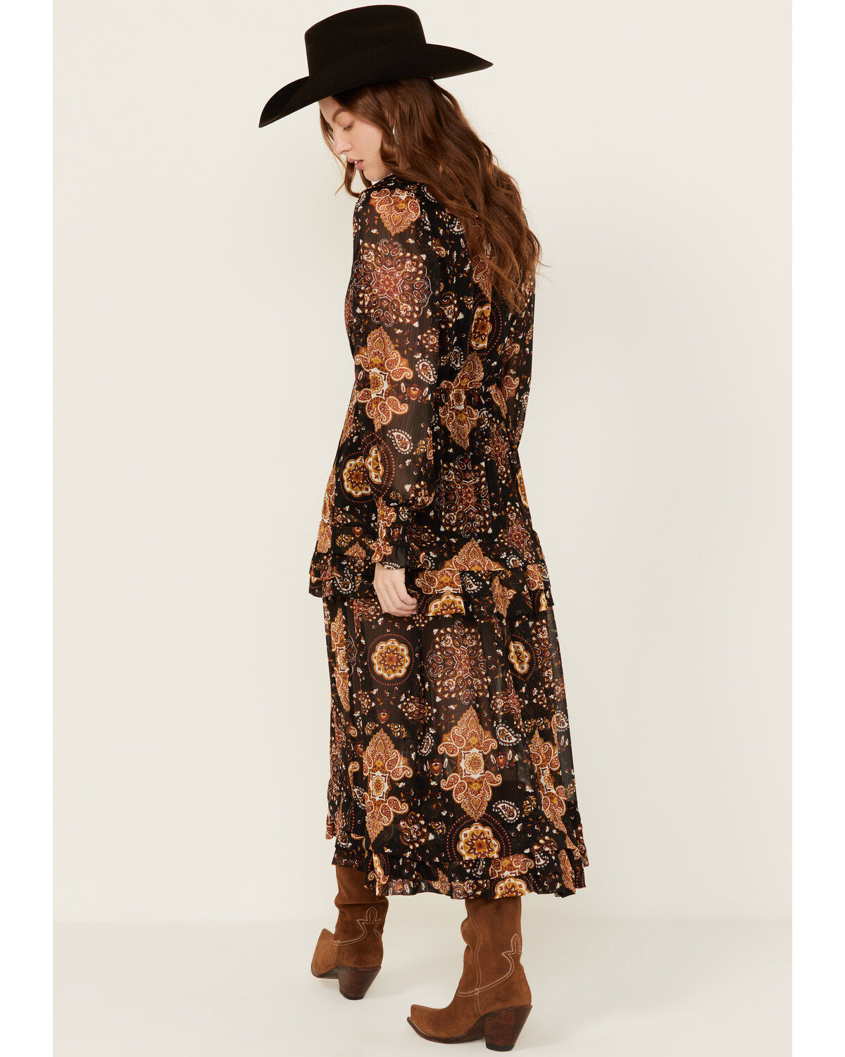 Miss Me Women's Multi Print Long Sleeve Midi Dress