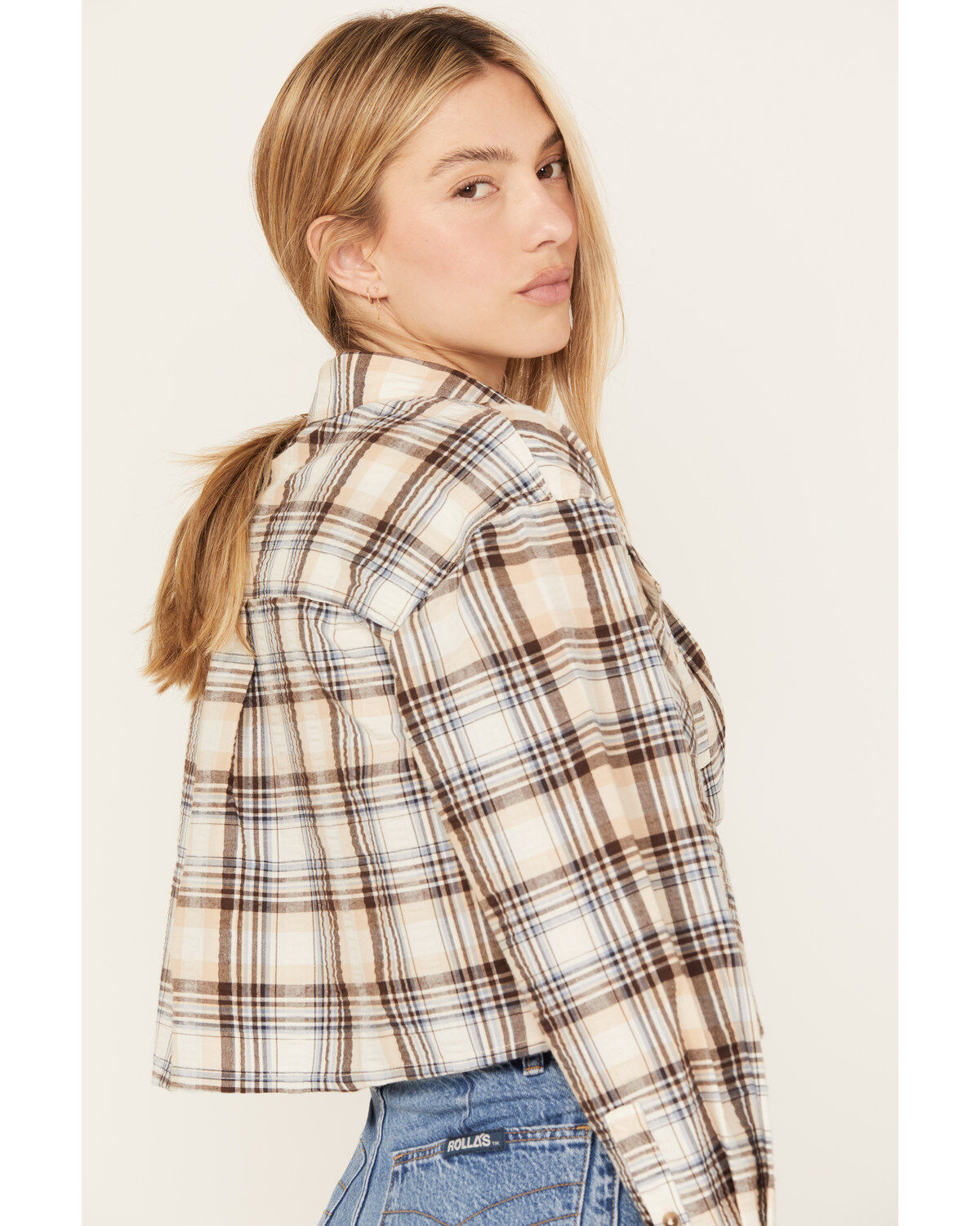 Cleo + Wolf Women's Plaid Print Cropped Shirt