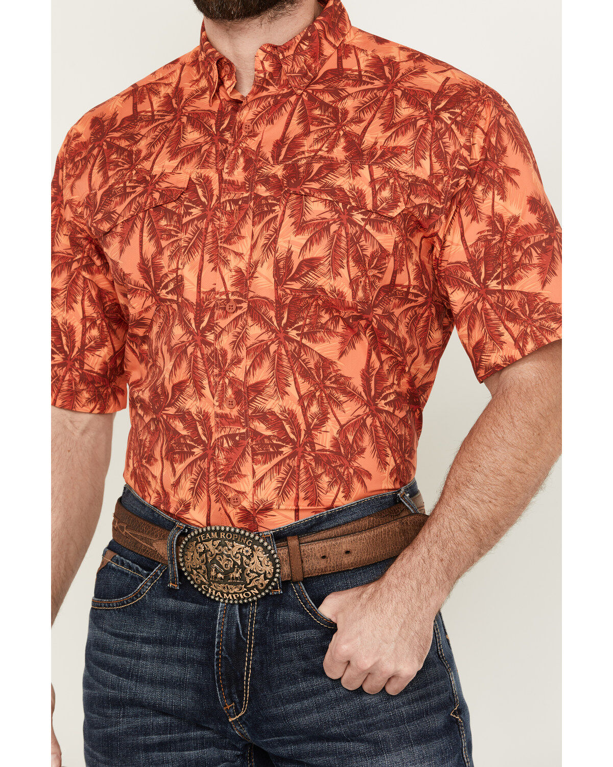 Ariat Men's VentTek Outbound Palm tree Print Short Sleeve Button-Down Performance Western Shirt