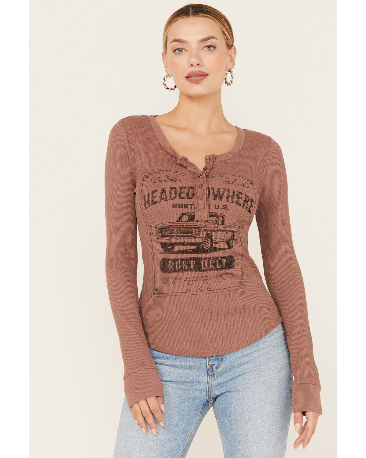 Cleo + Wolf Women's Rust Belt Long Sleeve Henley Shirt