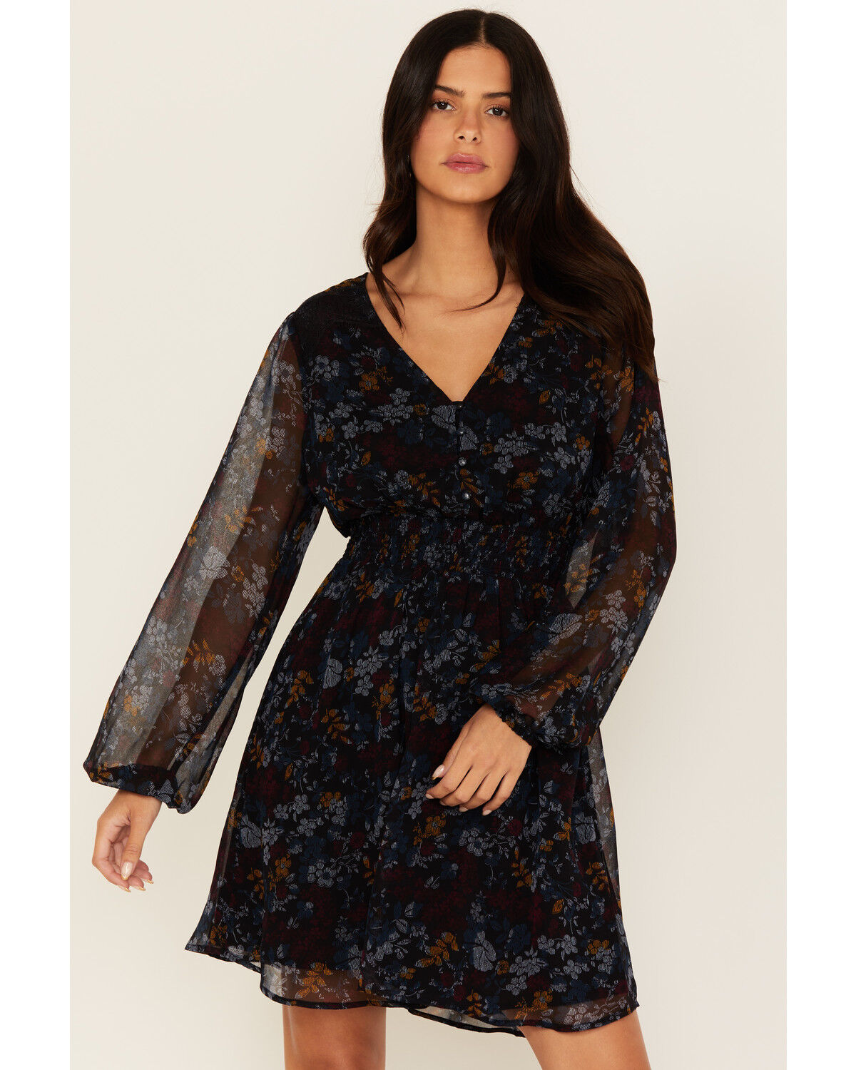 Shyanne Women's Floral Print Long Sleeve Mini Dress
