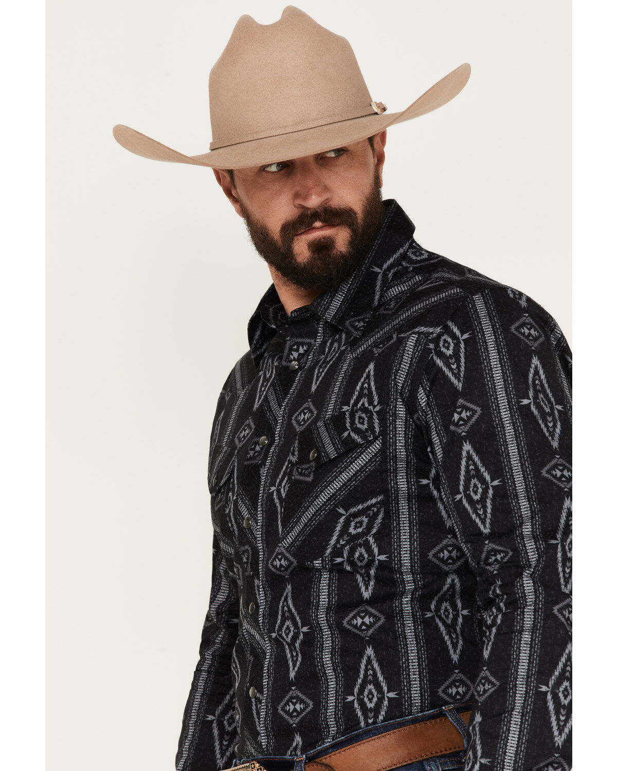 Rock & Roll Denim Men's Southwestern Stretch Long Sleeve Snap Shirt