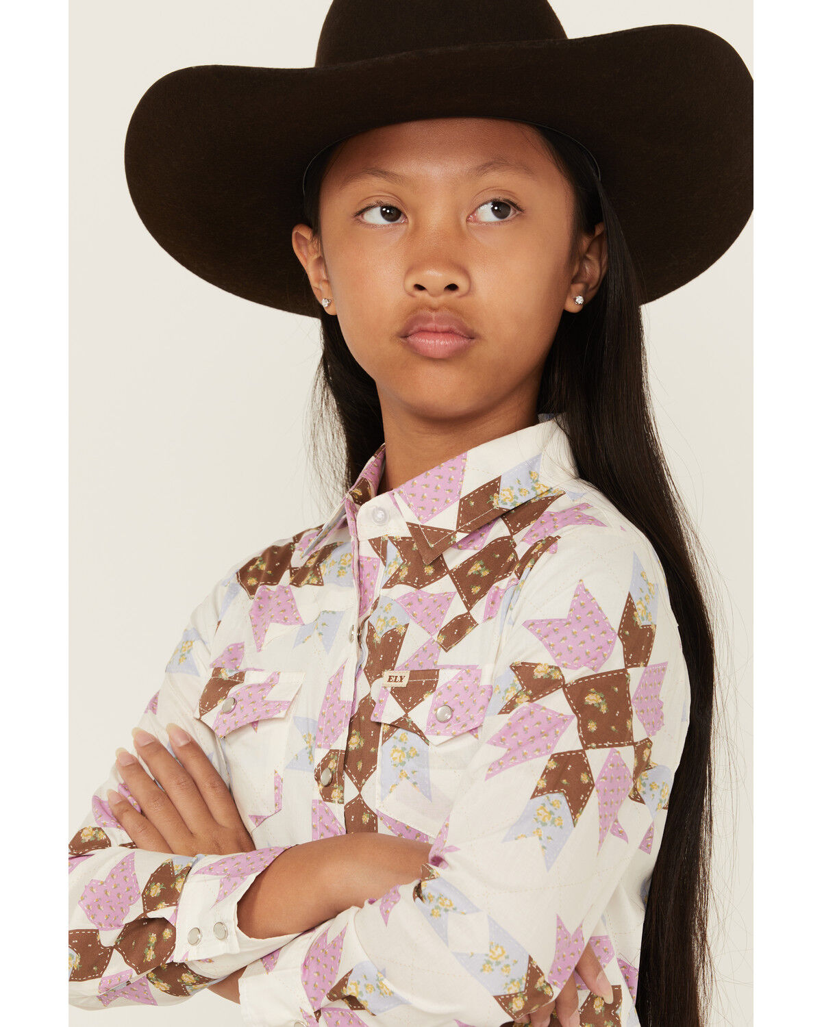 Cowboygirl by Jenna Paulette Girls' Patchwork Print Long Sleeve Pearl Snap Western Shirt