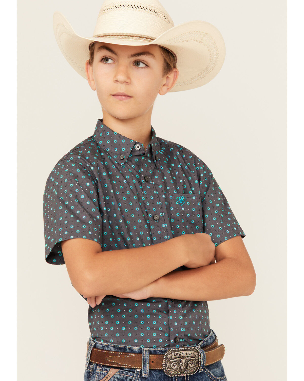 Ariat Boys' Geo Print Short Sleeve Button-Down Western Shirt