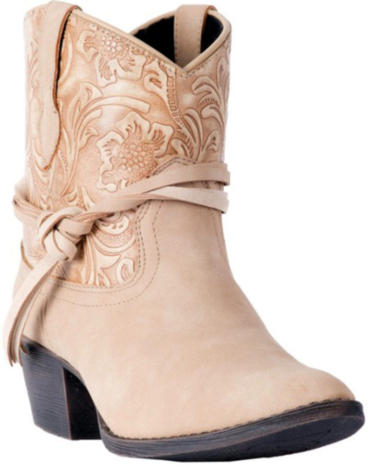 Dingo Women's Floral Tooled Knotted Strap Booties - Round Toe