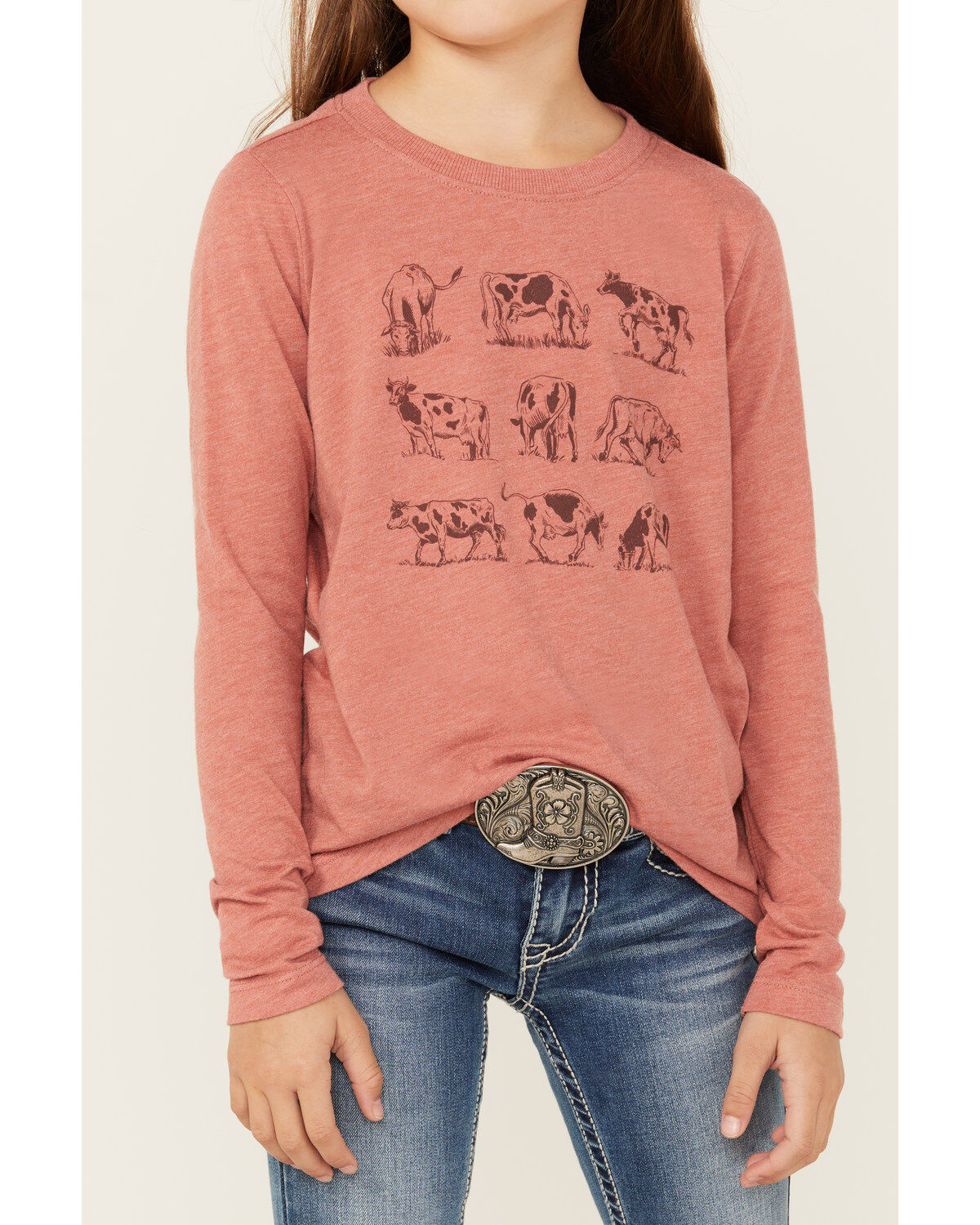 Shyanne Girls' Grazing Cows Long Sleeve Graphic Tee