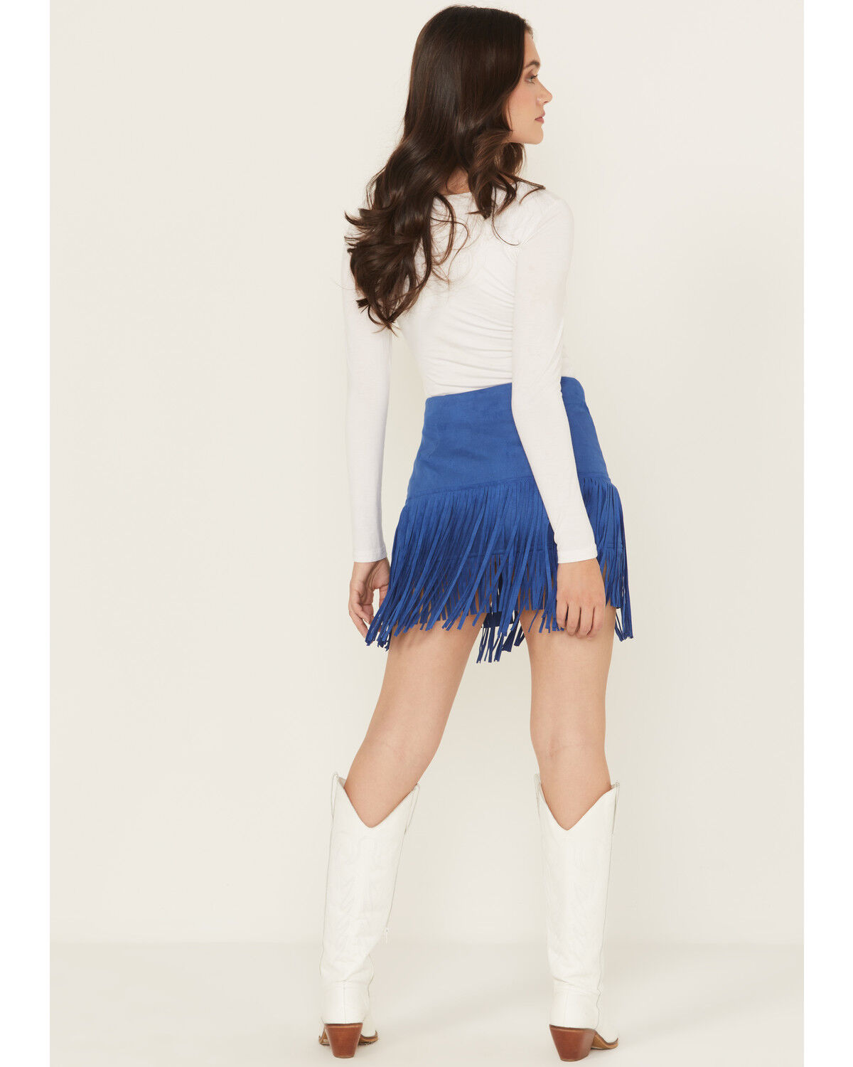 Fornia Women's Faux Suede Fringe and Studded Mini Skirt