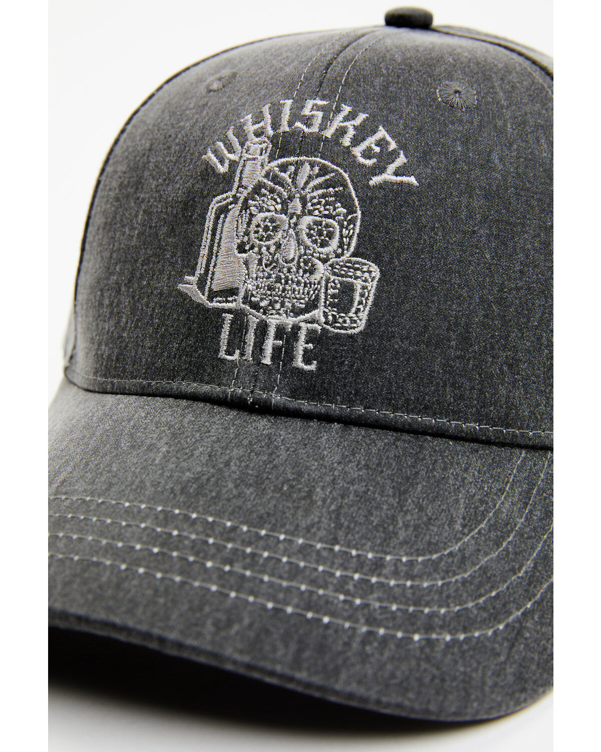 Moonshine Spirit Men's Embroidered Whiskey Life Skull Solid Ball Cap