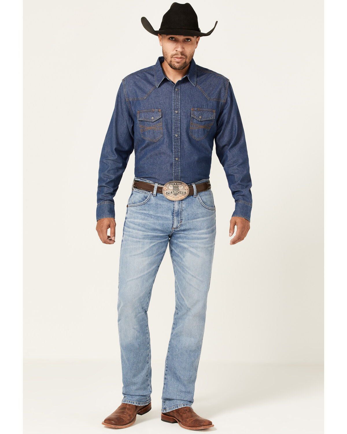 Wrangler Retro Green Men's Welleford Light Wash Stretch Slim Bootcut Jeans