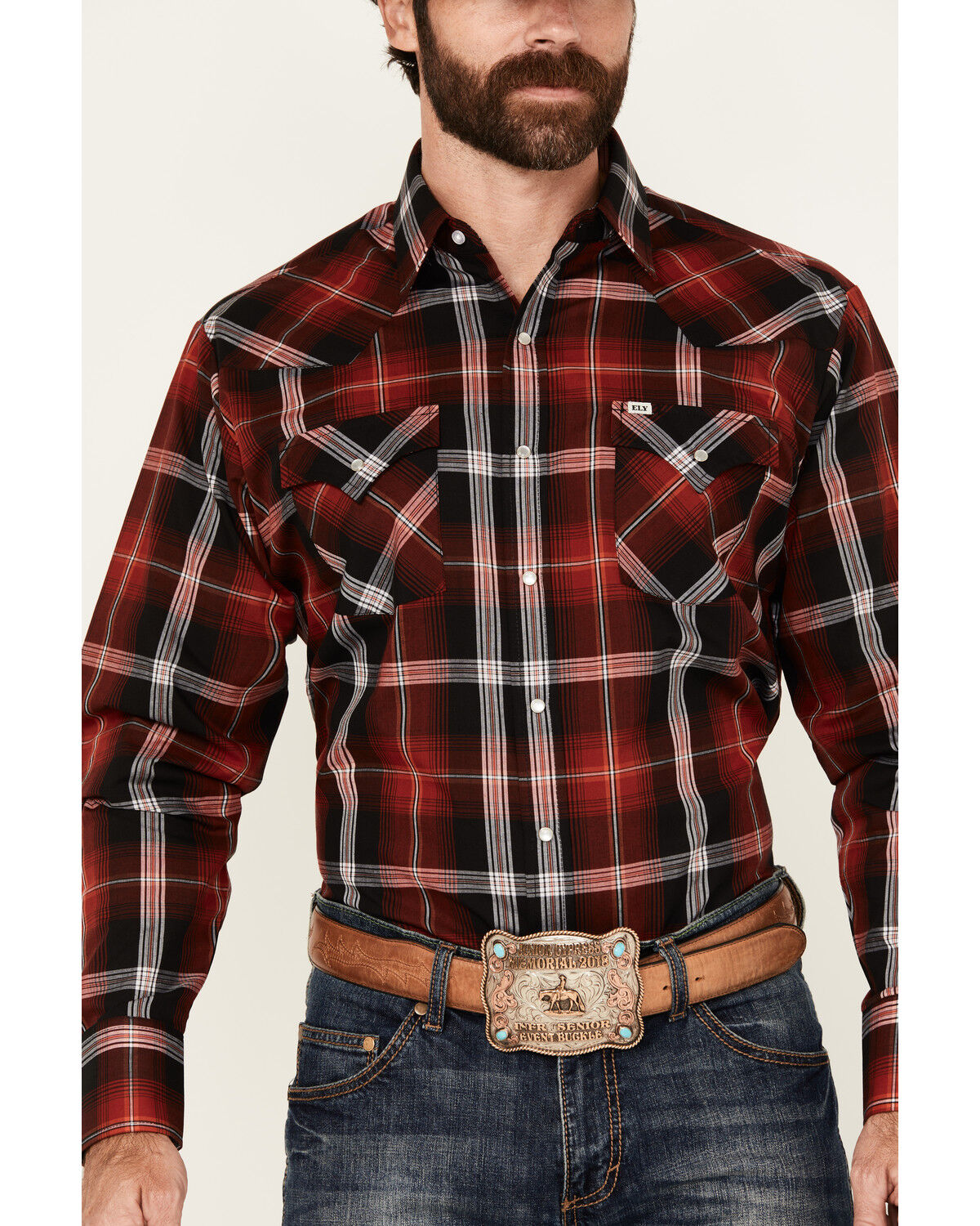 Ely Walker Men's Plaid Print Long Sleeve Snap Stretch Western Shirt