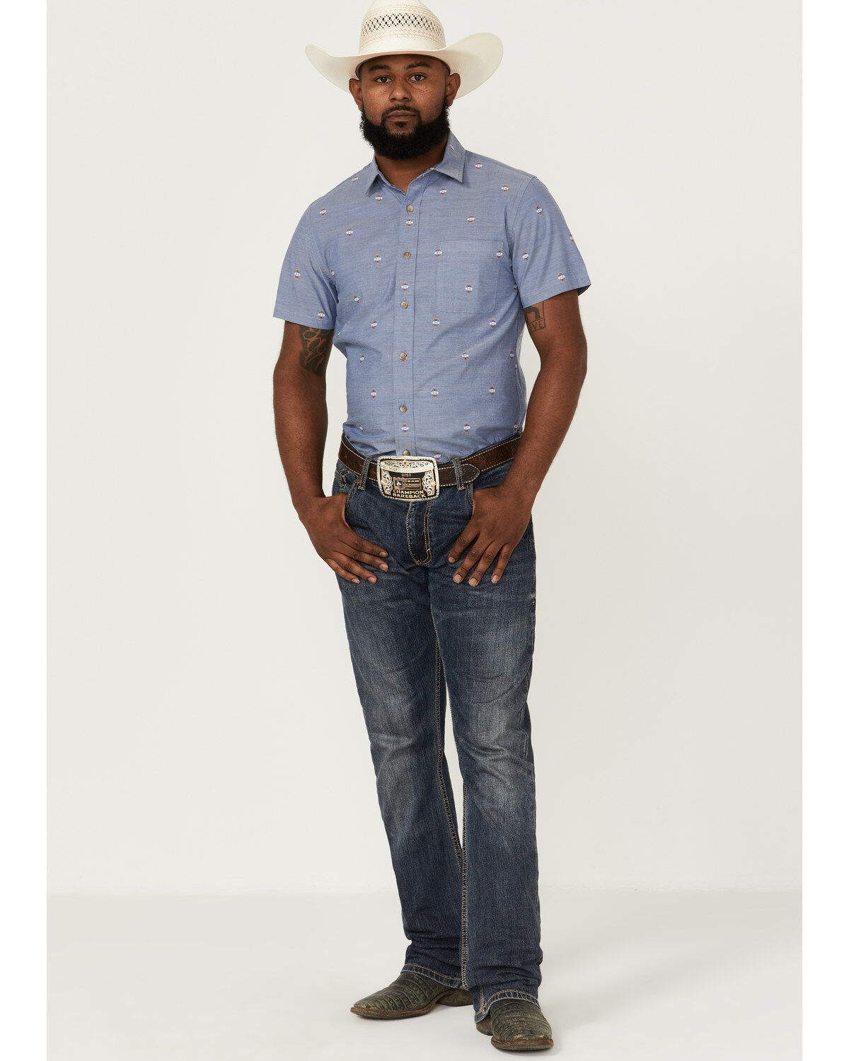 Pendleton Men's Carson Chambray Dobby Short Sleeve Button Down Western Shirt