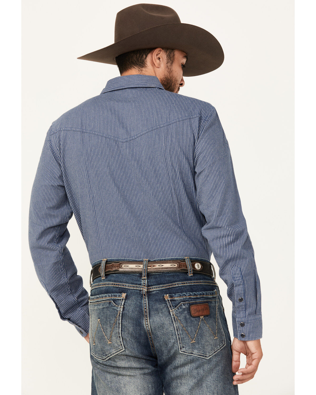 Blue Ranchwear Men's Somerville Herringbone Striped Print Long Sleeve Snap Work Shirt