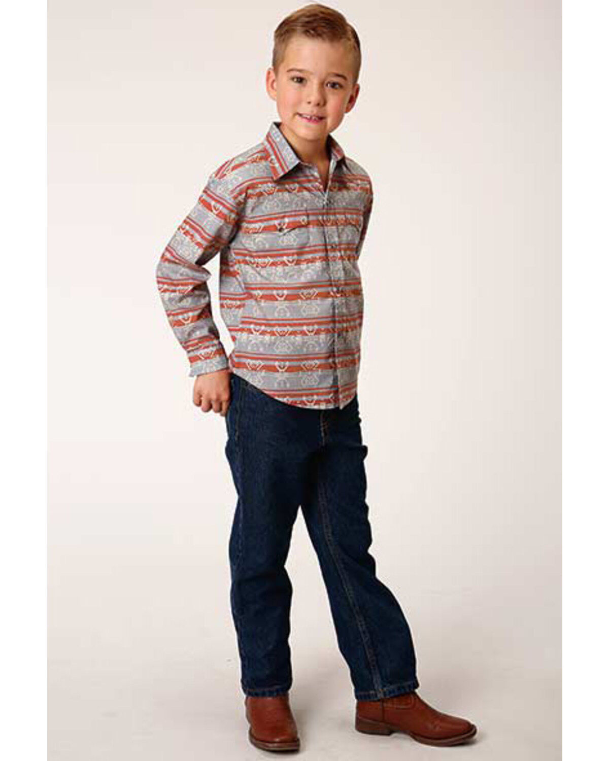 Roper Boys' Southwestern Print Long Sleeve Western Shirt