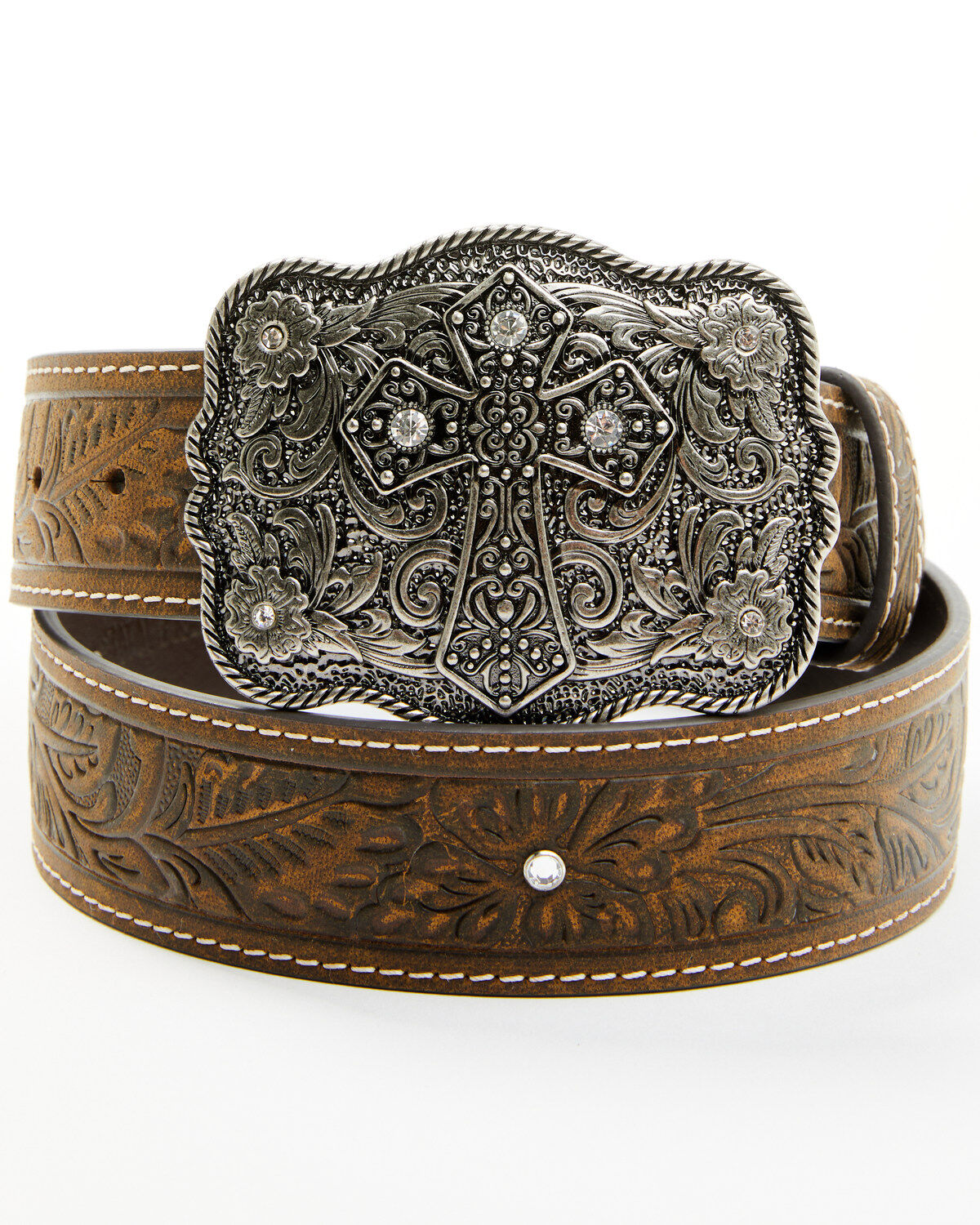 Shyanne Women's Floral Scroll Cross Buckle Belt