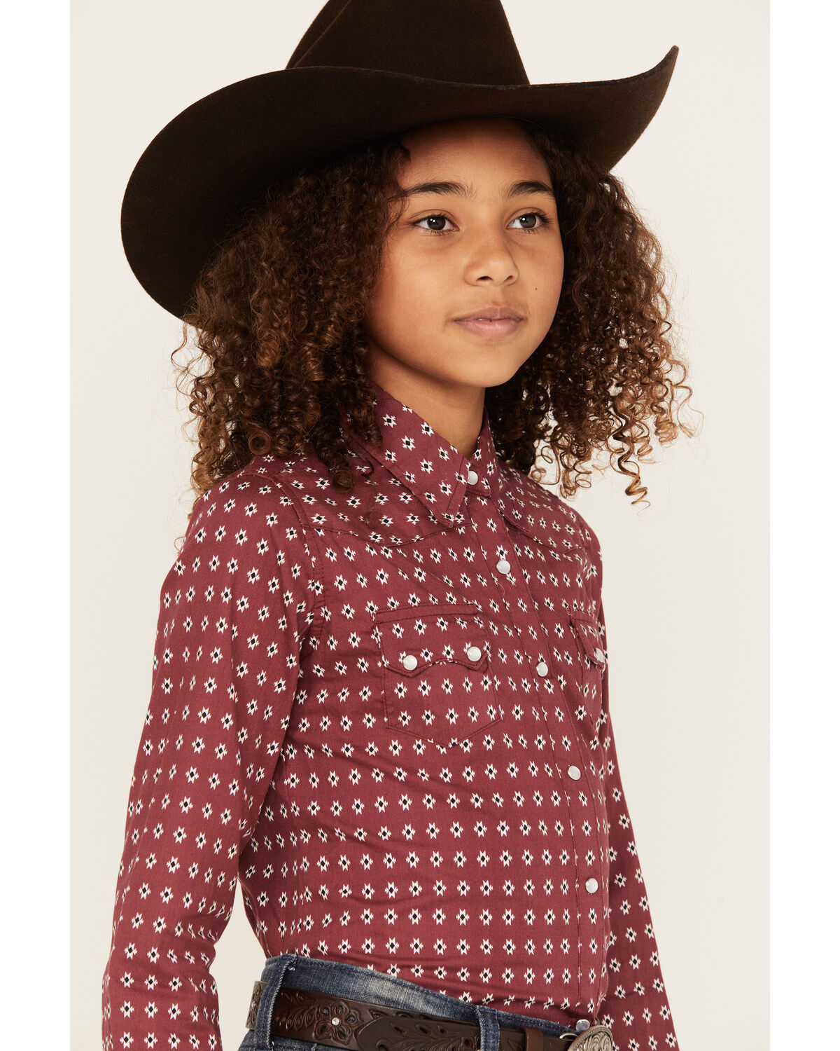 Roper Girls' Geo Print Long Sleeve Performance Pearl Snap Western Shirt