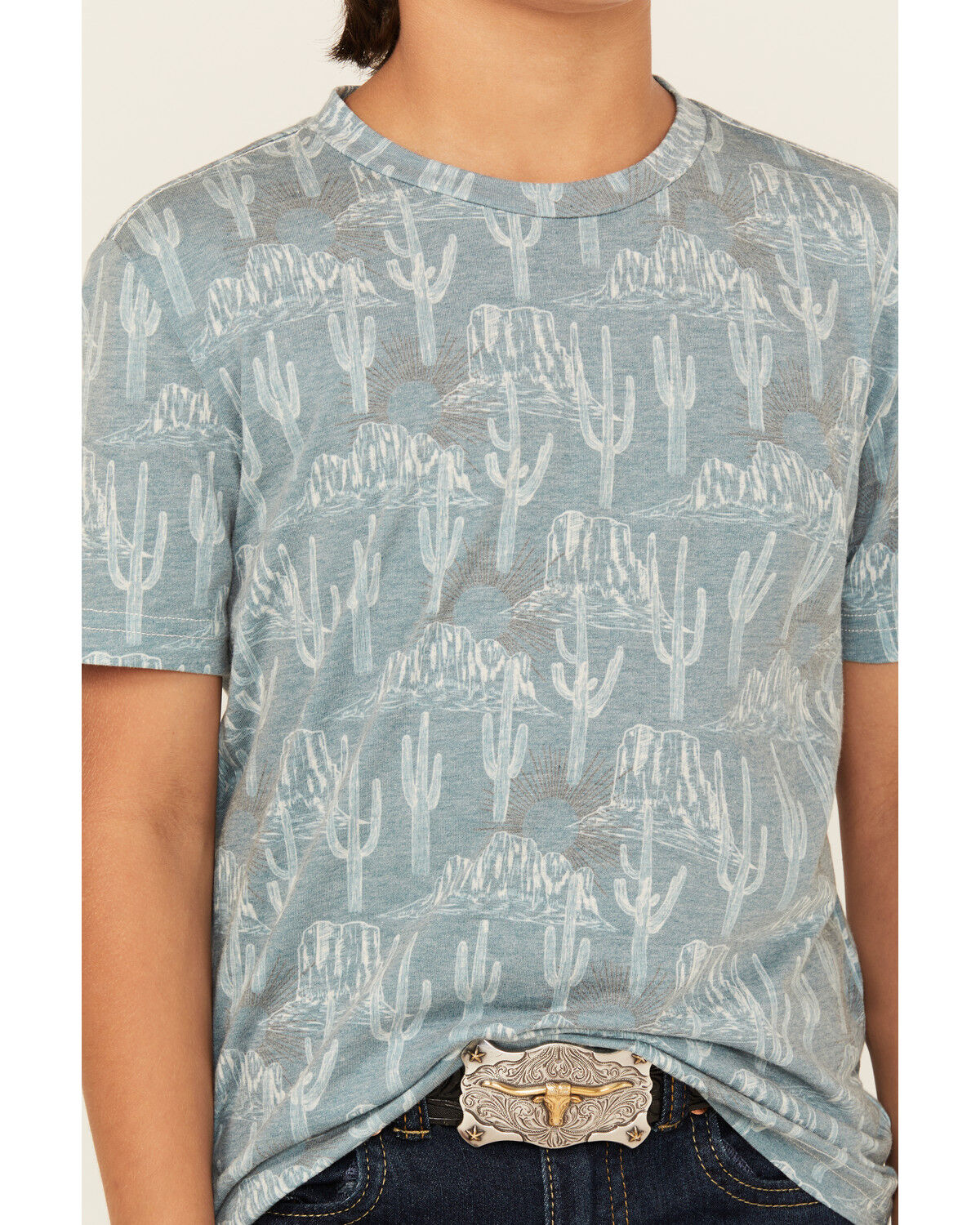 Rock & Roll Denim Boys' Allover Cactus Print Short Sleeve Shirt