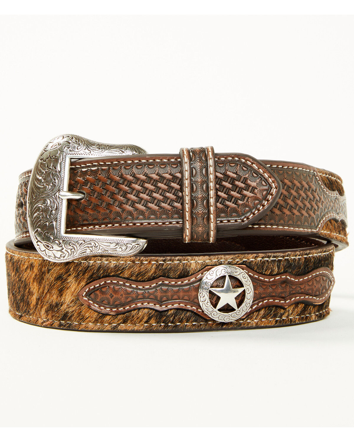 Cody James Men's Hair-On Concho Leather Belt