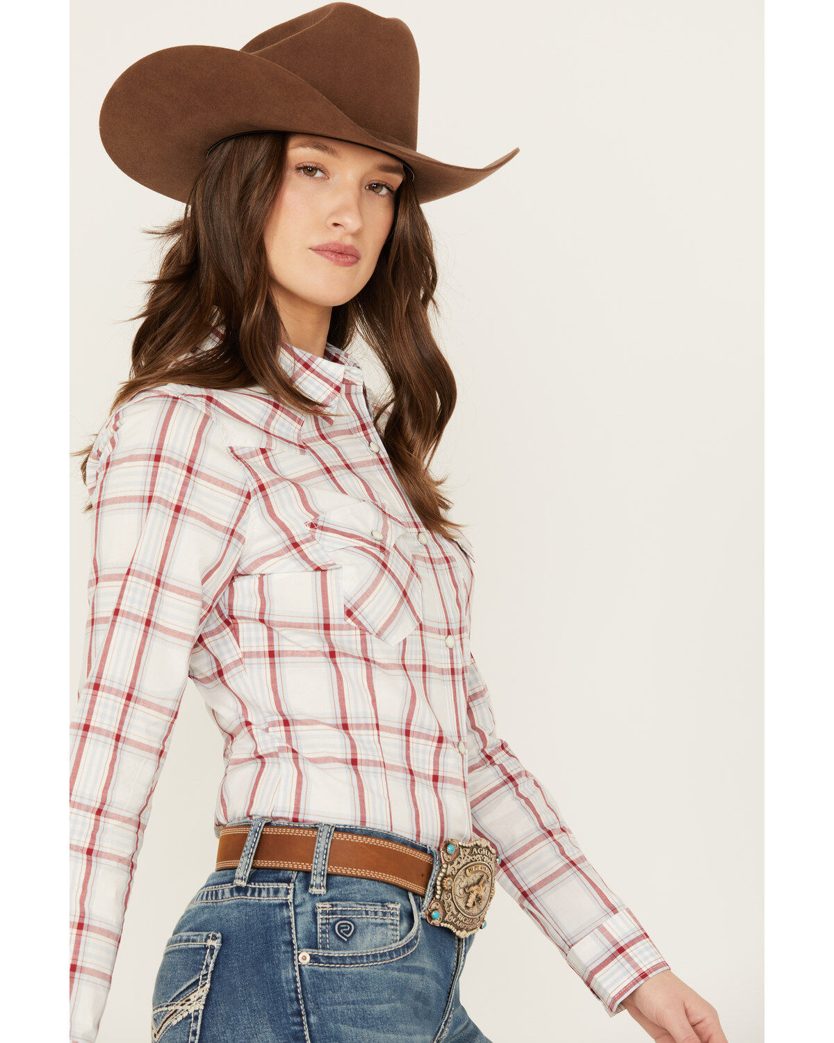 Wrangler Women's Plaid Print Long Sleeve Snap Western Shirt