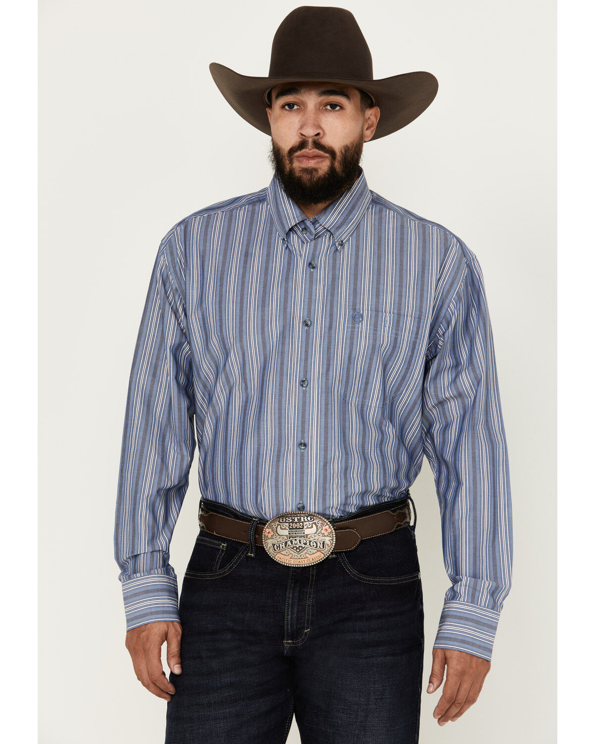 George Strait by Wrangler Men's Striped Long Sleeve Button-Down Western Shirt - Big