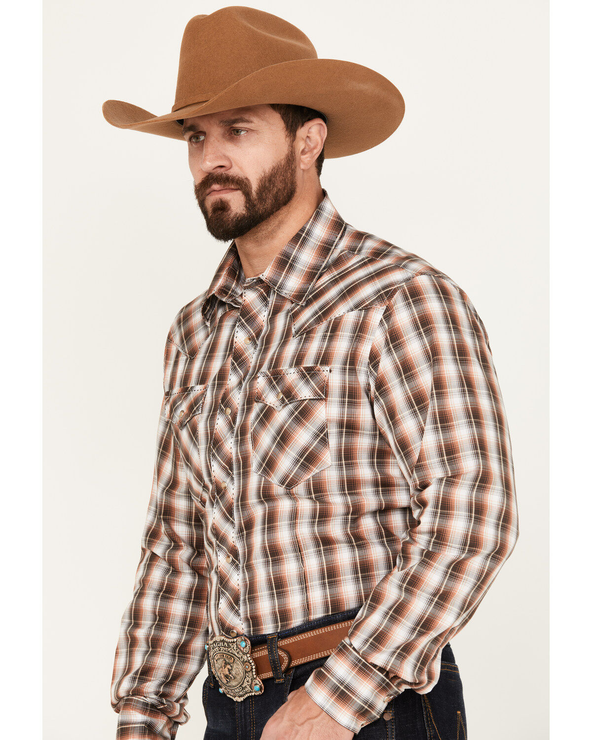 Wrangler Men's Plaid Print Long Sleeve Western Snap Shirt