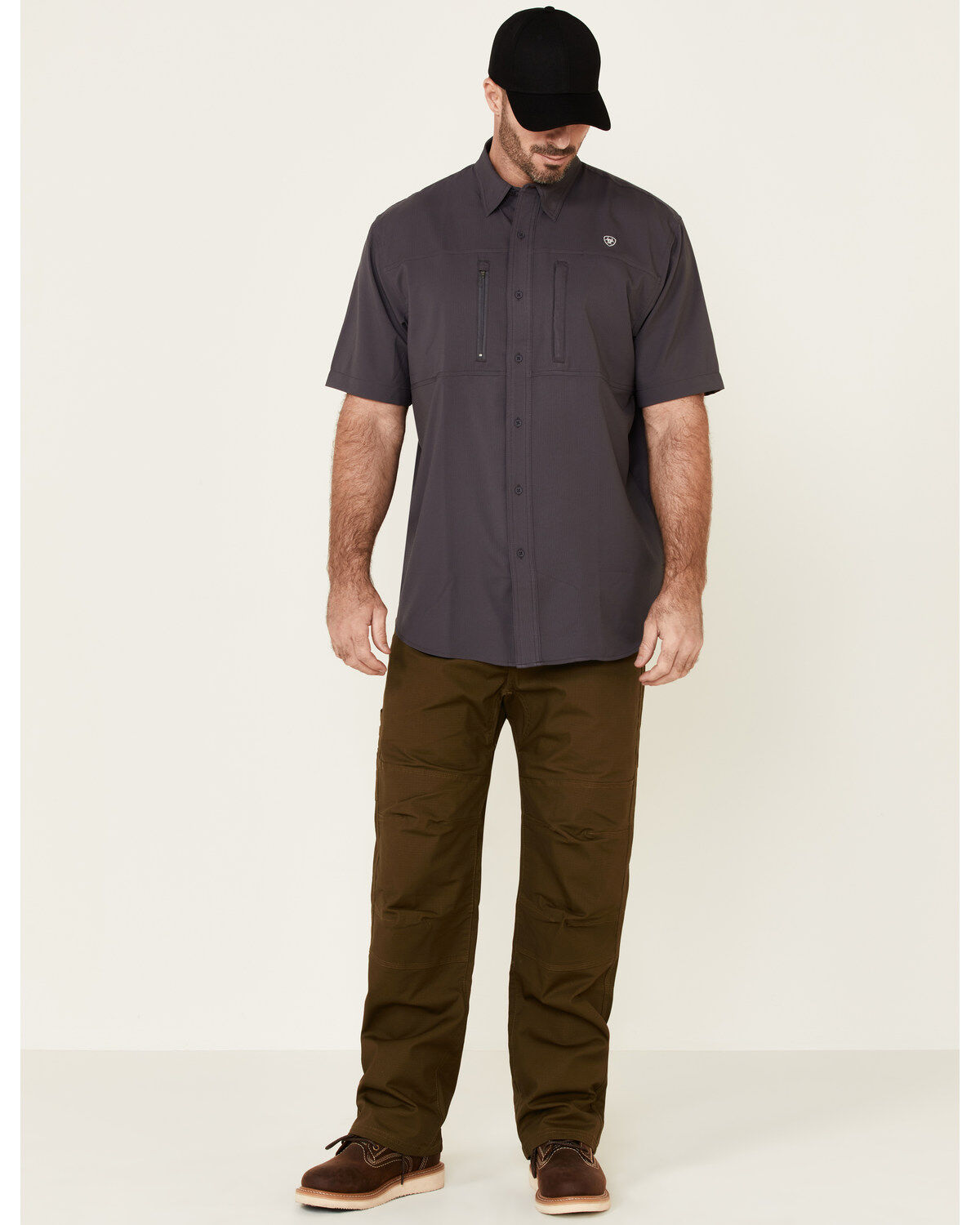 Ariat Men's Solid Charcoal Tek Short Sleeve Button Down Western Shirt