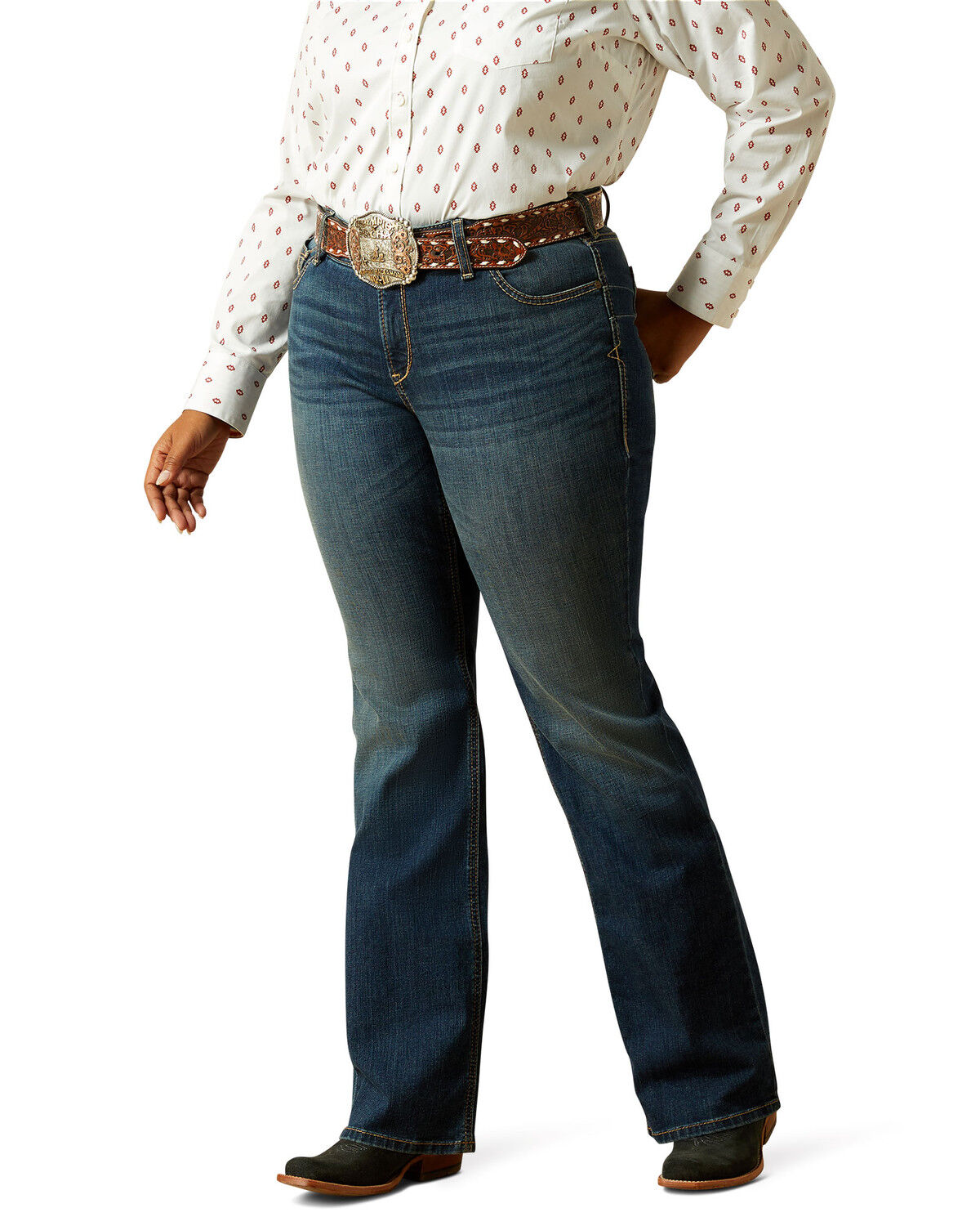 Ariat Women's R.E.A.L. Sonia Dark Wash Mid Rise Bootcut Stretch Denim Jeans - Plus