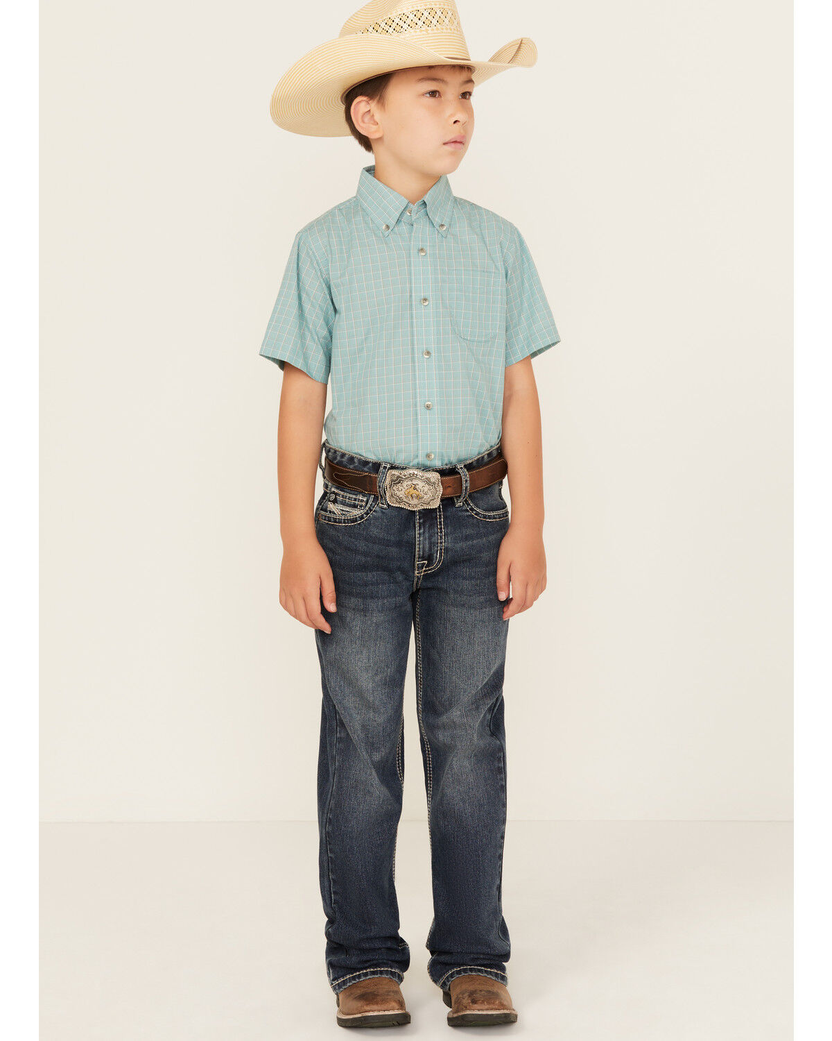 Rock & Roll Denim Boys' Medium Wash Two-Toned Stitch Bootcut Denim Jeans