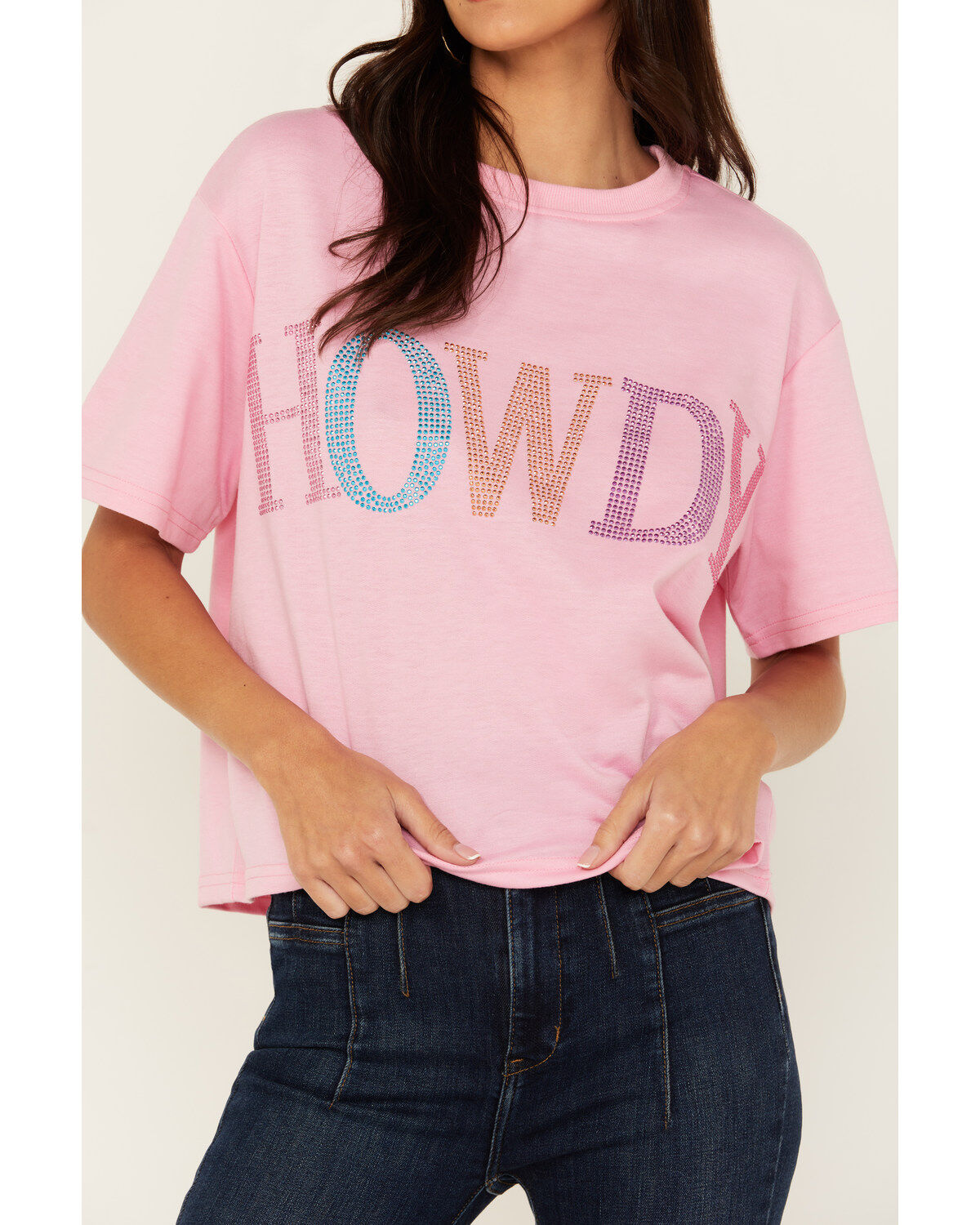 Mainstrip Women's Howdy Rhinestone Short Sleeve Cropped Graphic Tee