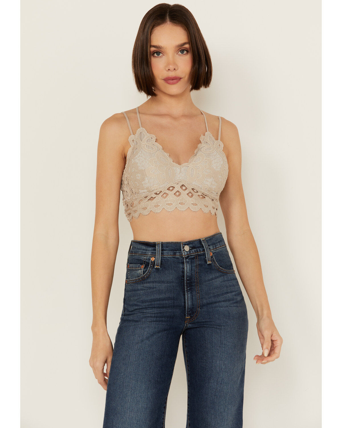 Wishlist Women's Strappy Lace Applique Scallop Lace Bralette