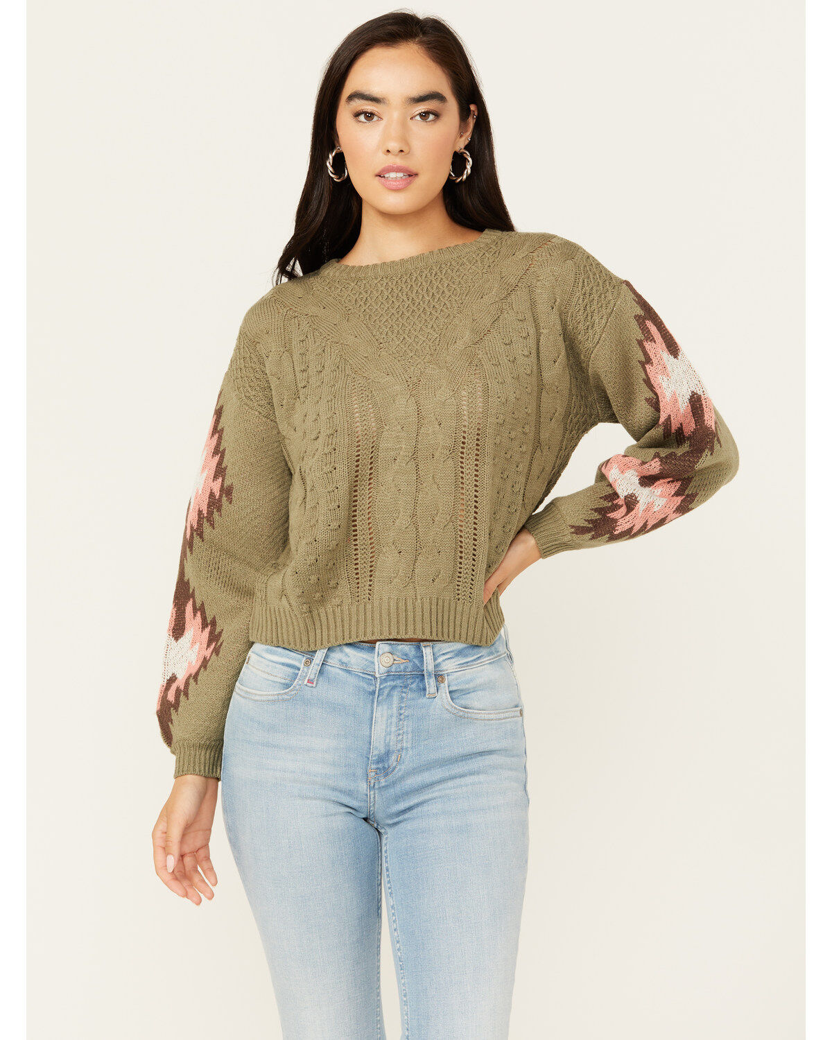 Rock & Roll Denim Women's Southwest Sleeve Long Sleeve Sweater