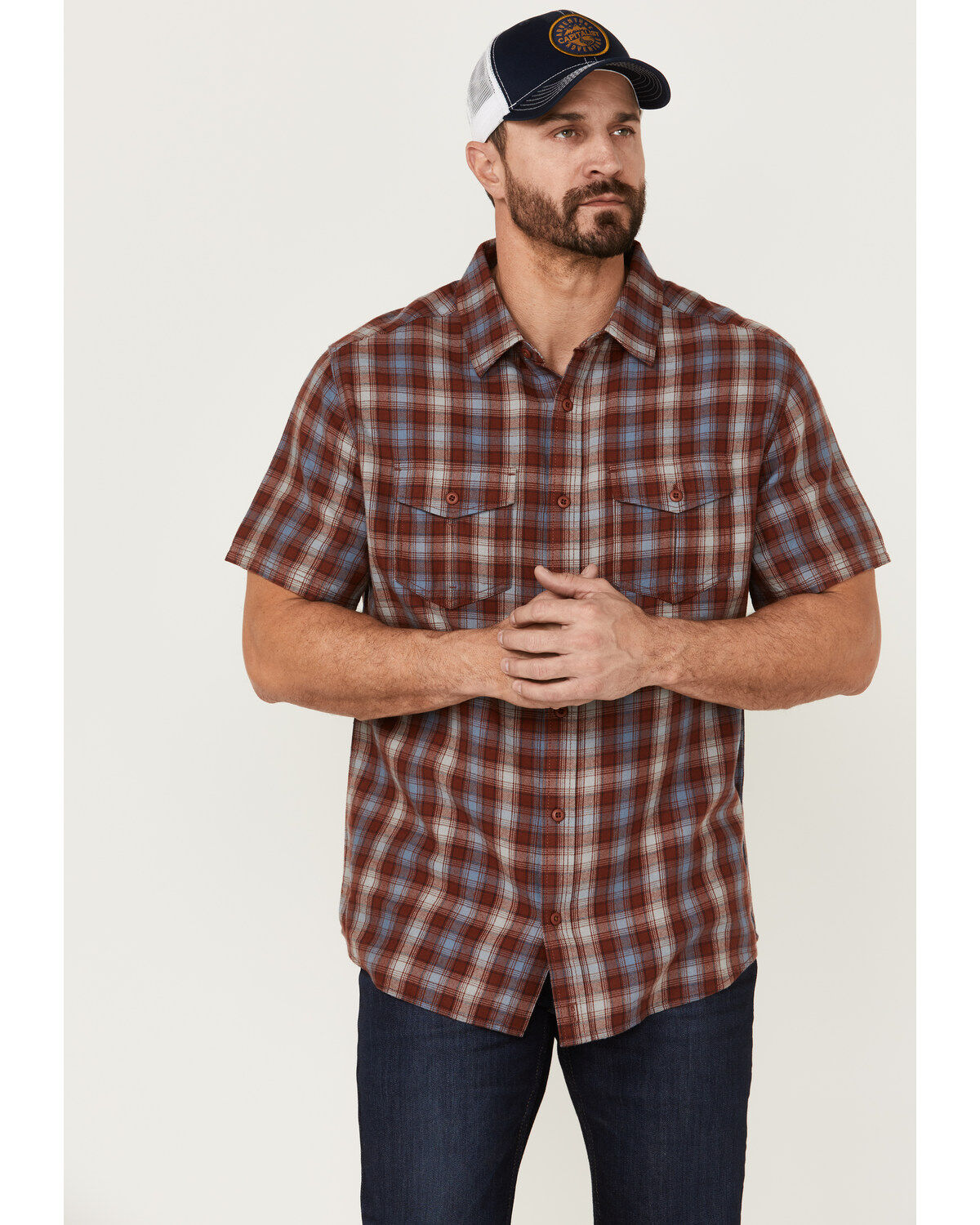Brothers and Sons Men's Plaid Casual Woven Short Sleeve Button-Down Western Shirt