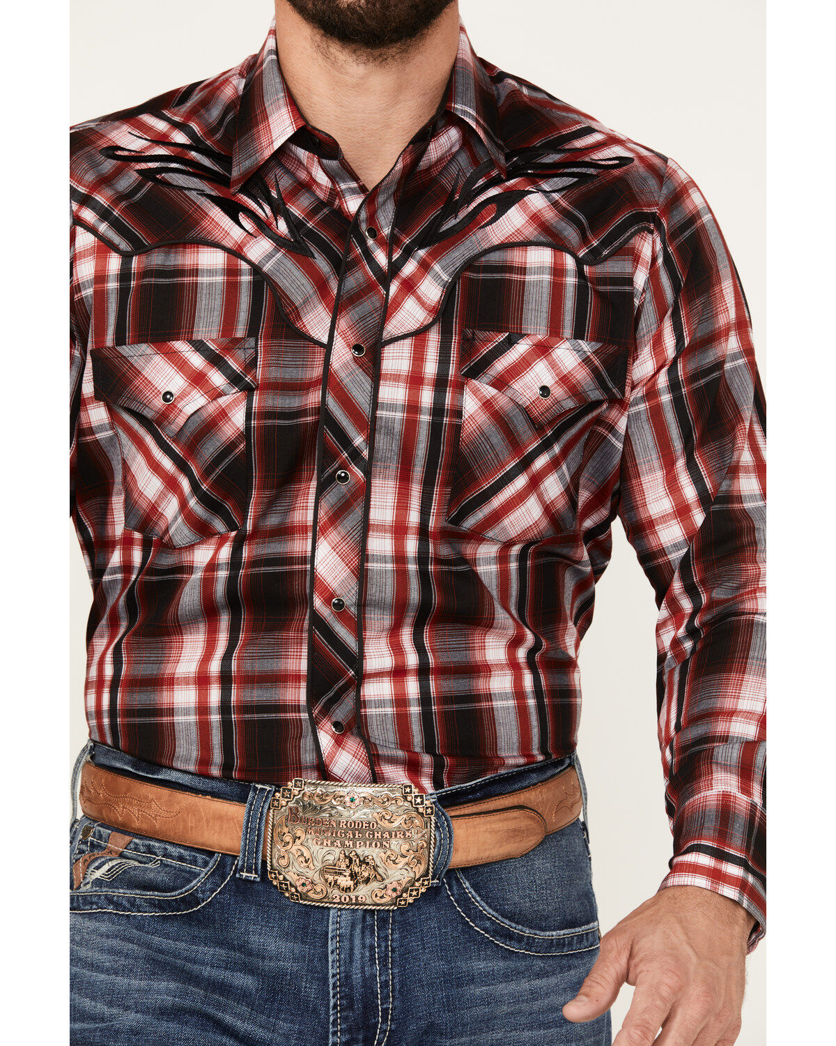 Ely Walker Men's Plaid Print Long Sleeve Snap Western Shirt