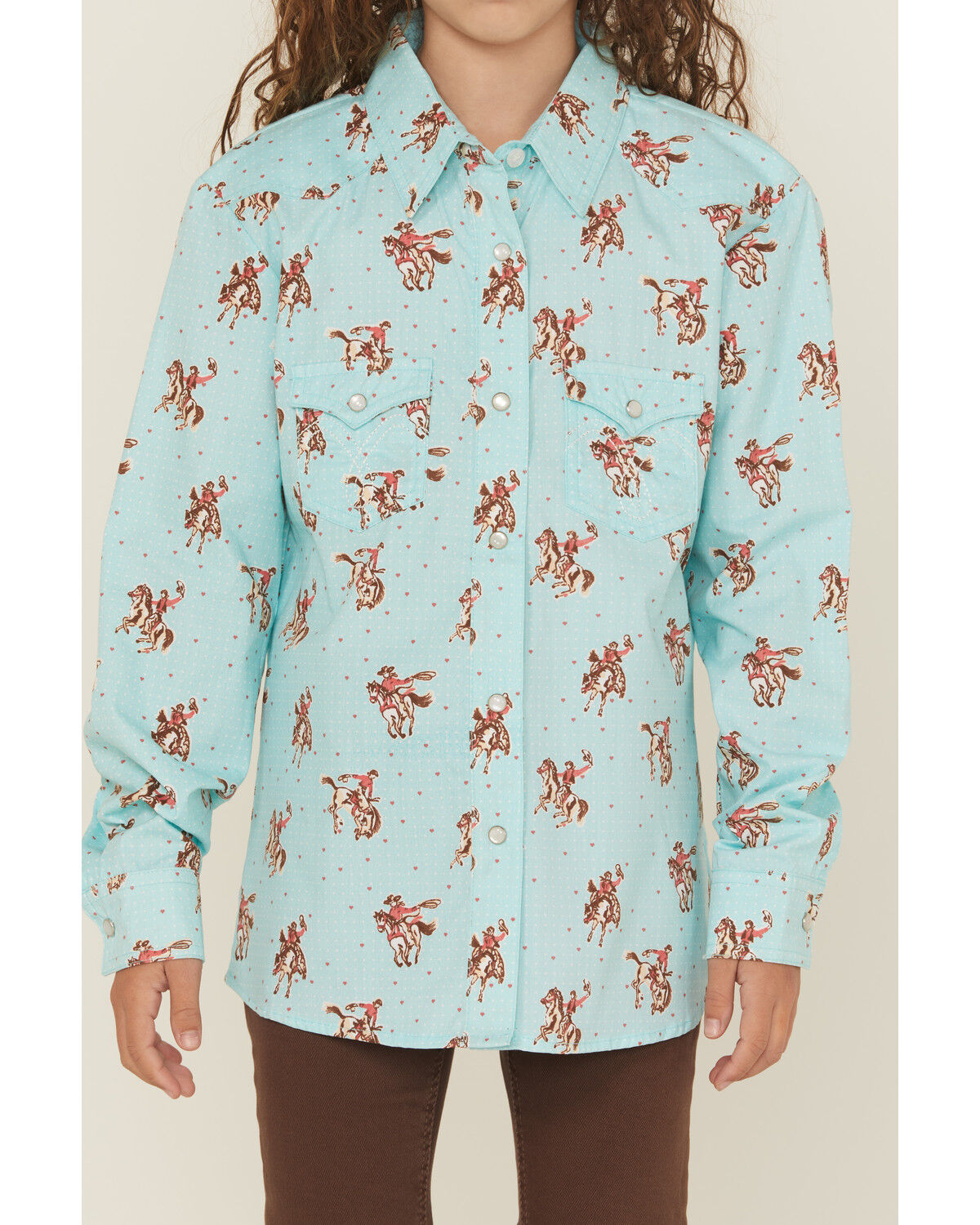 Panhandle Girls' Horse And Heart Print Long Sleeve Snap Western Shirt