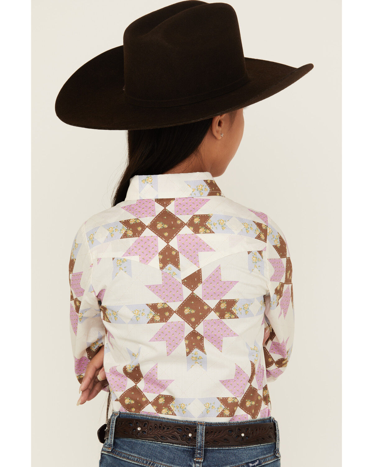 Cowboygirl by Jenna Paulette Girls' Patchwork Print Long Sleeve Pearl Snap Western Shirt