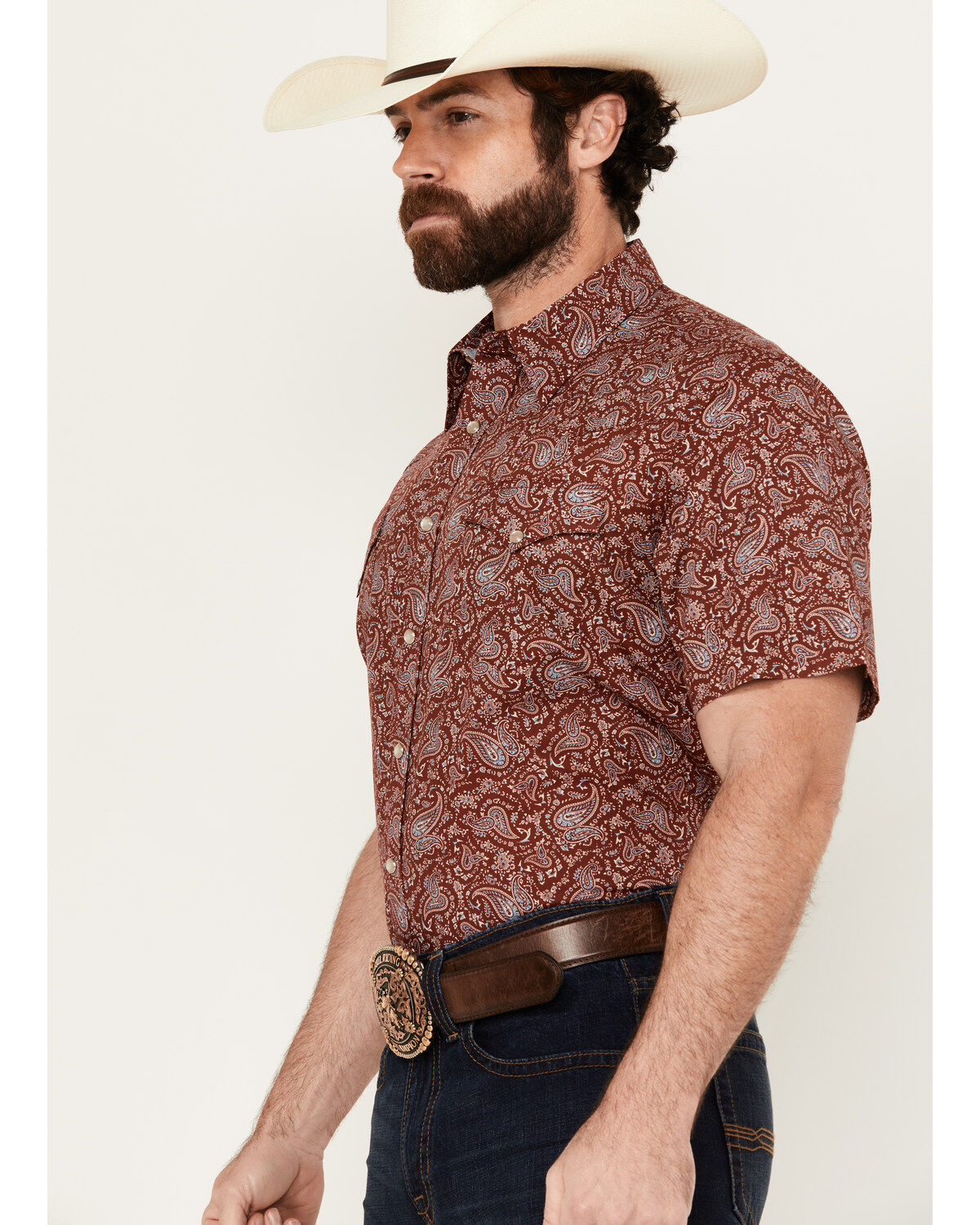 Roper Men's West Made Paisley Print Short Sleeve Snap Western Shirt