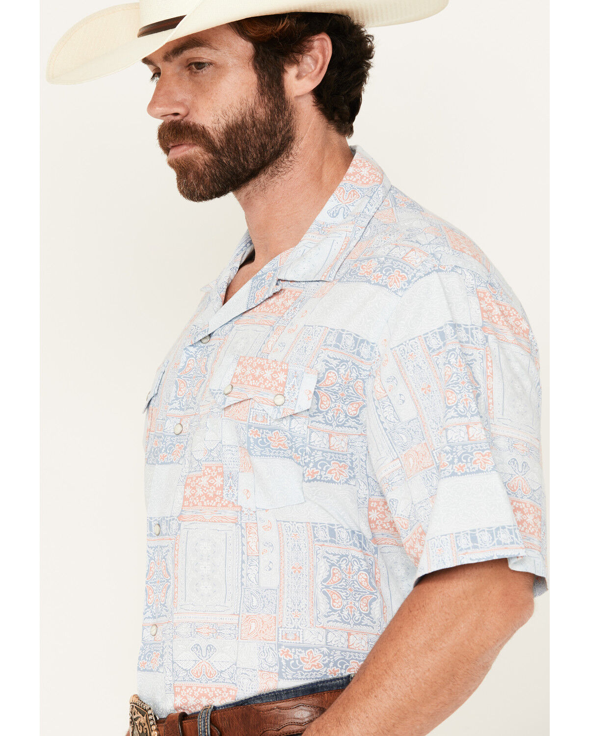 Wrangler Men's Coconut Cowboy Bandana Print Short Sleeve Snap Western Shirt